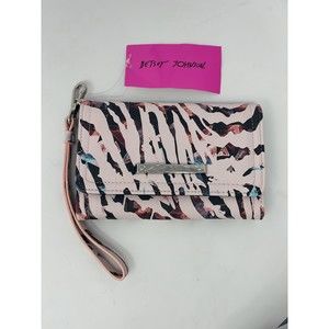 Betsey Johnson Tri-fold Phone Wallet / Wristlet, BNWT, pink, animal print